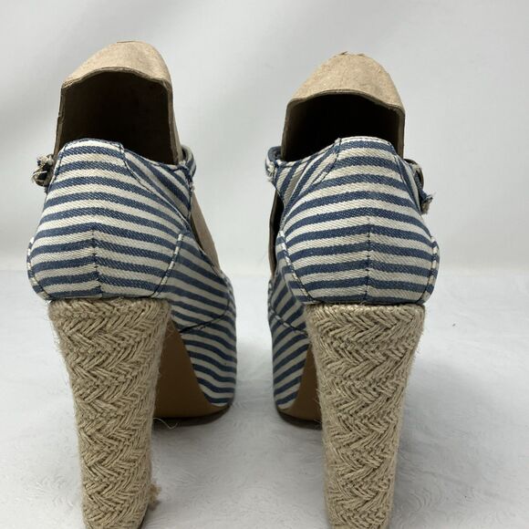 Jeffrey Campbell Foxy Platform Sandals Heels Nautical Blue White Striped Sz 6.5 - Picture 7 of 15